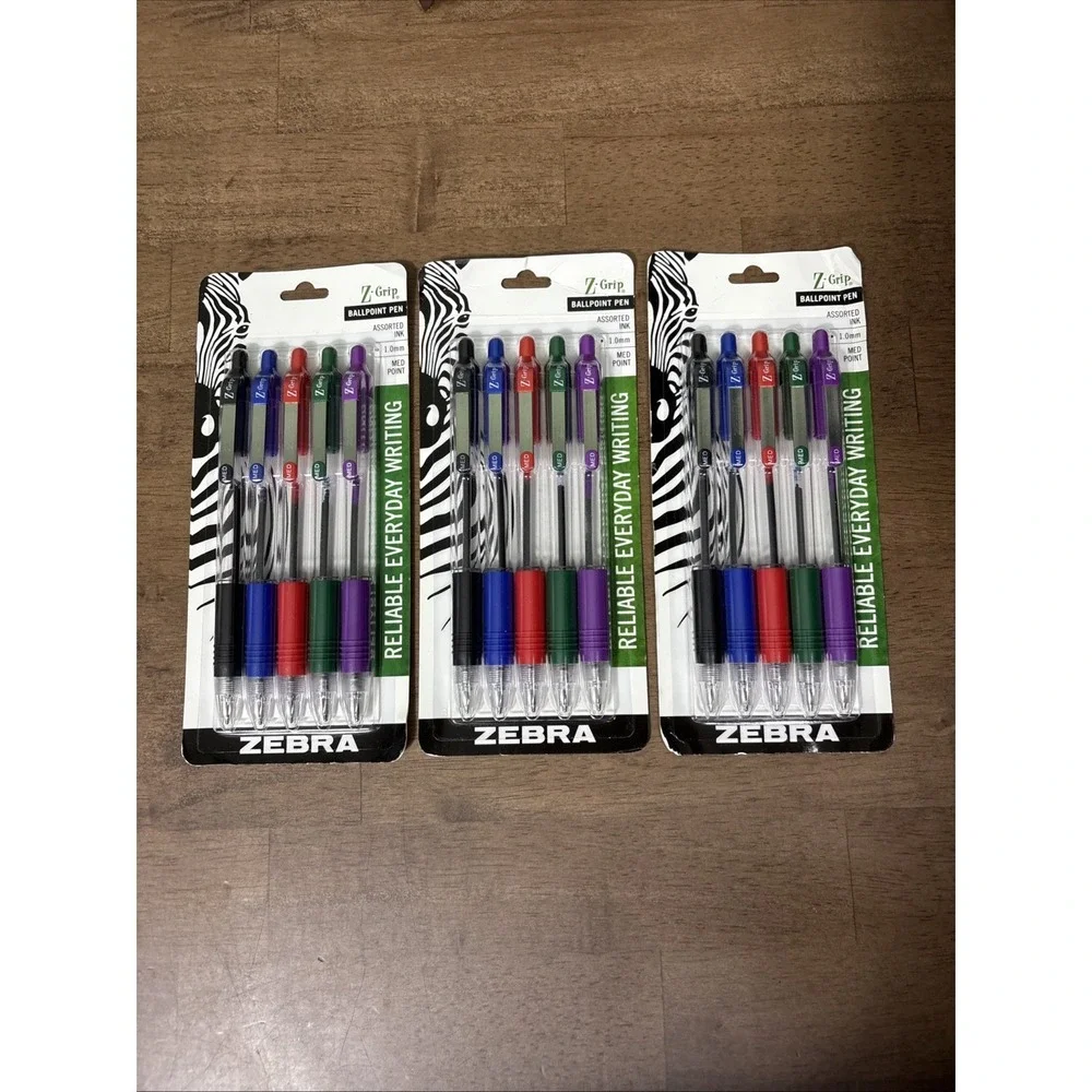 3 Zebra Z Grip Ballpoint Pens Assorted Colors Med Point 1.0mm #22205